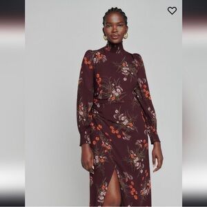 Reformation Burgundy Floral Long Sleeve Dress